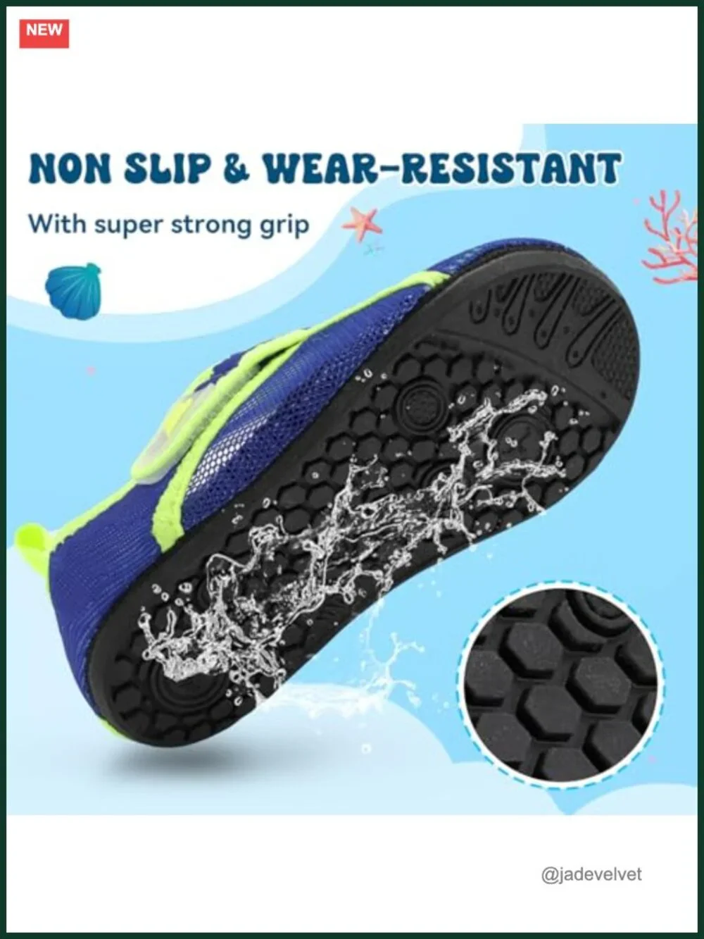 Quick Dry Breathable Mesh Water Shoes Hook & Loop Closure Non-Slip Sole for